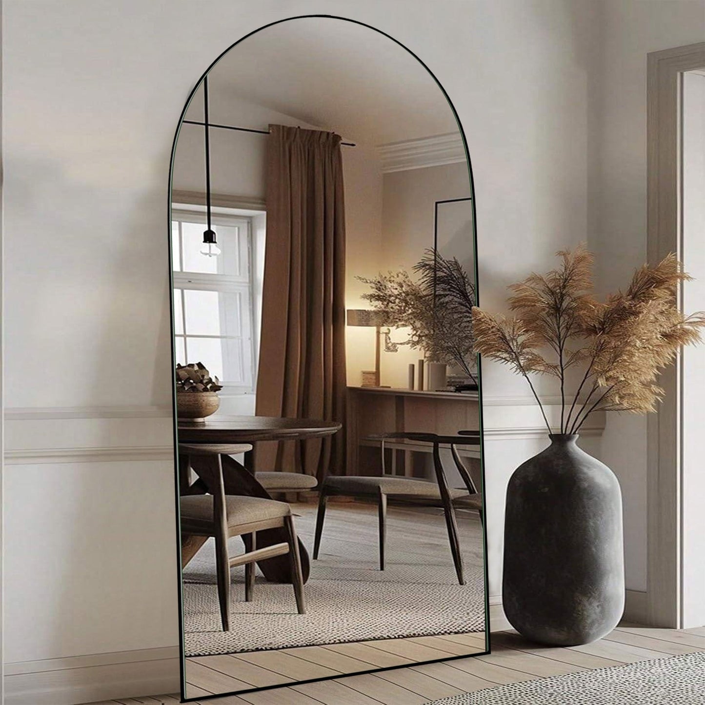 Grand miroir de sol en bois avec arche, miroir mural