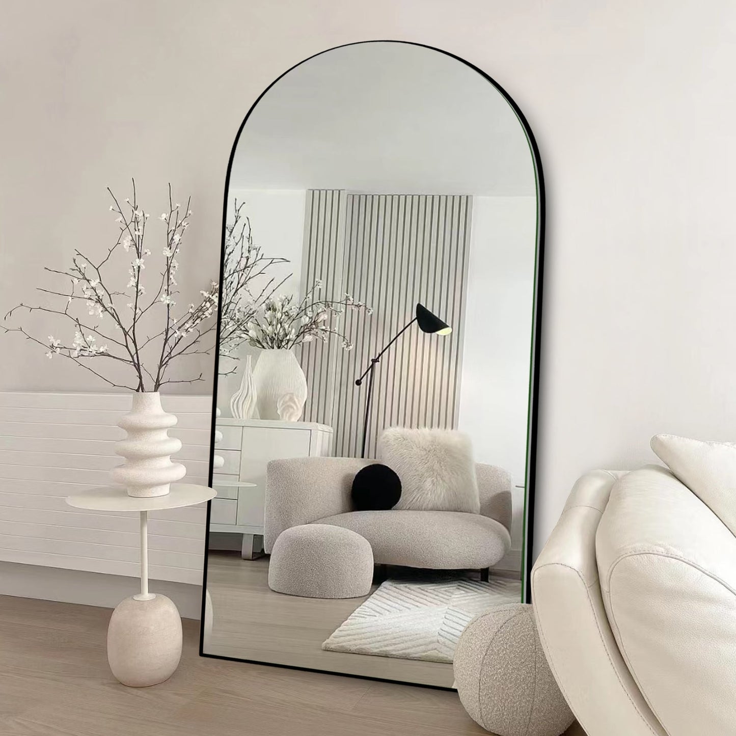 Grand miroir de sol en bois avec arche, miroir mural