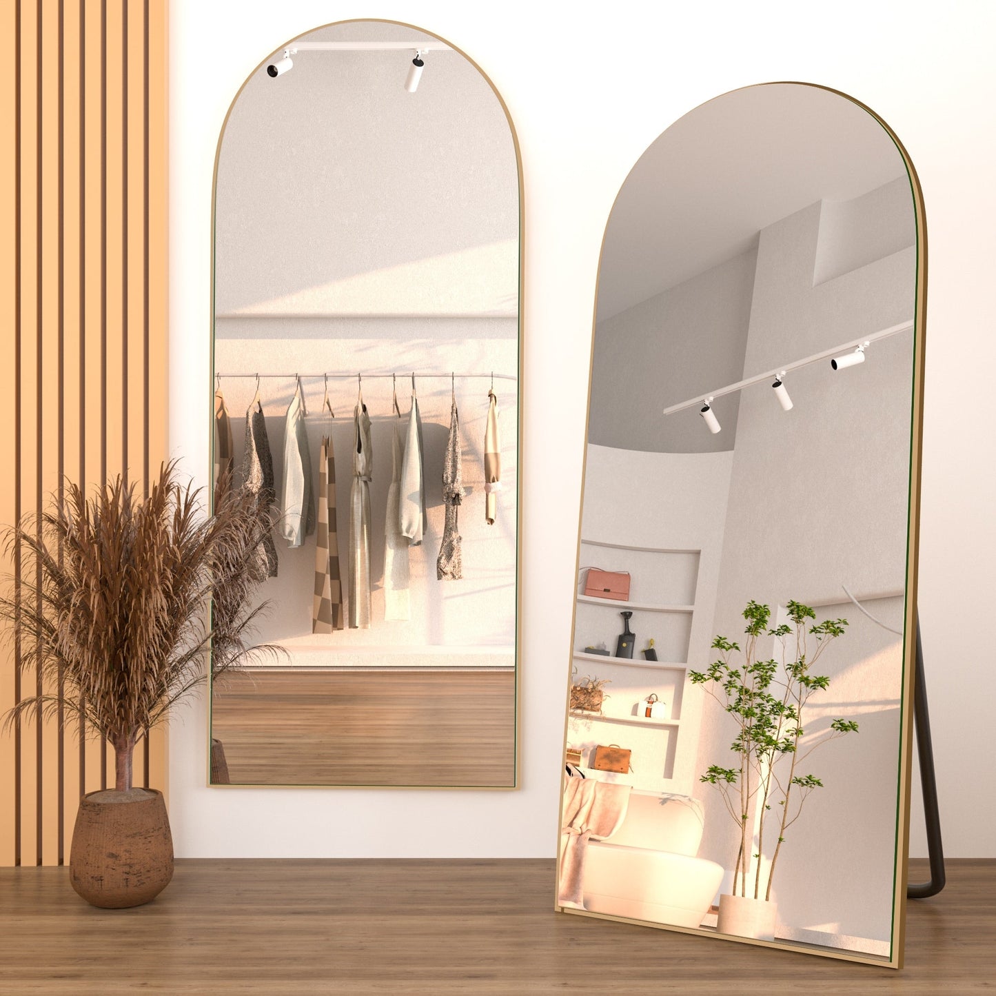 Grand miroir de sol en bois avec arche, miroir mural