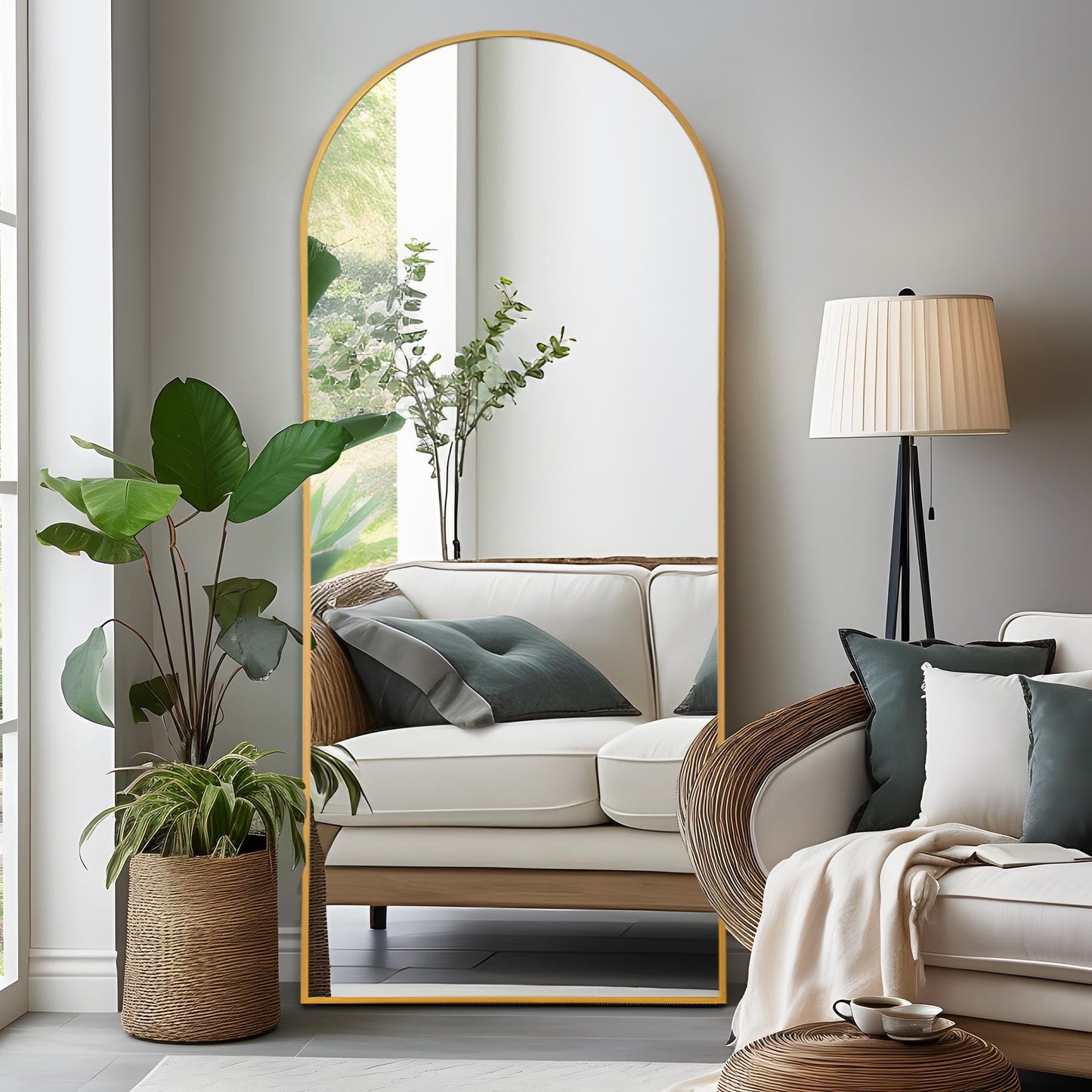 Grand miroir moderne à encadrement incurvé
