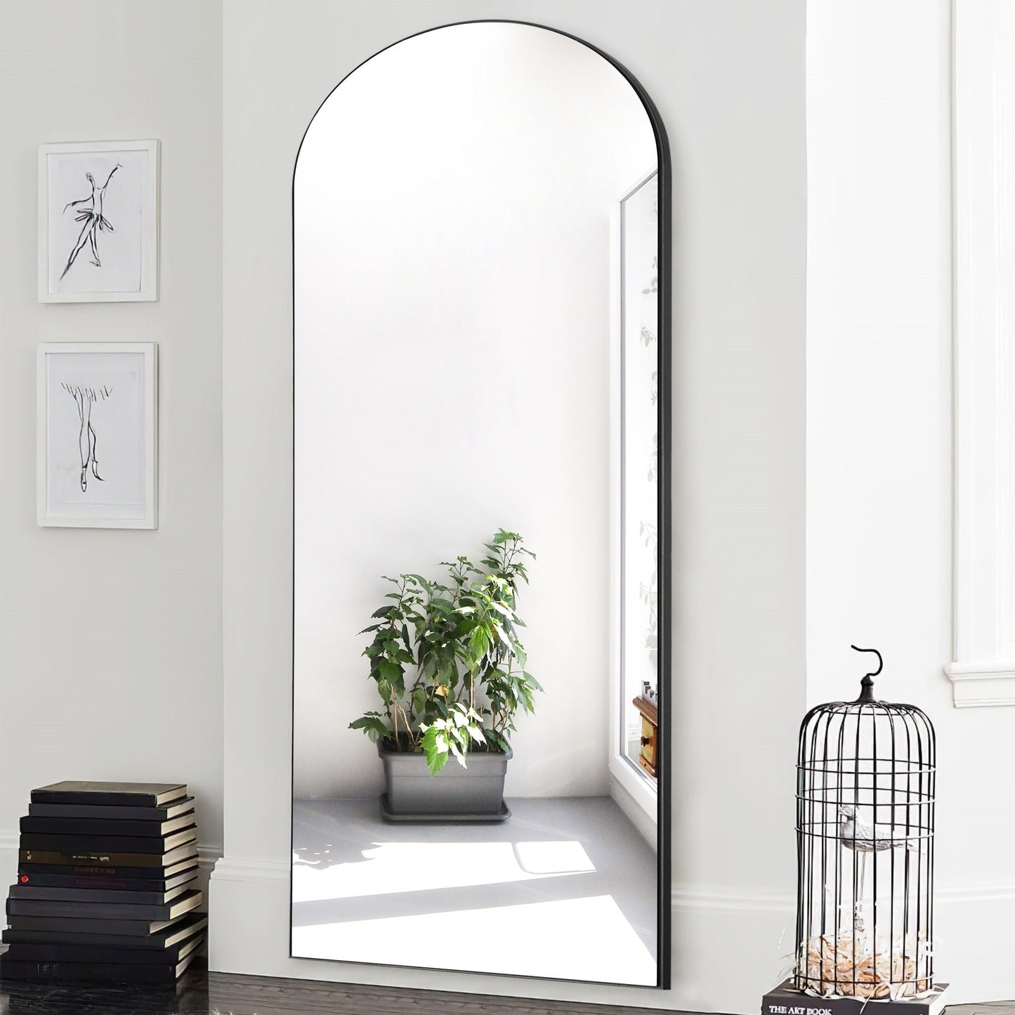 Grand miroir moderne à encadrement incurvé