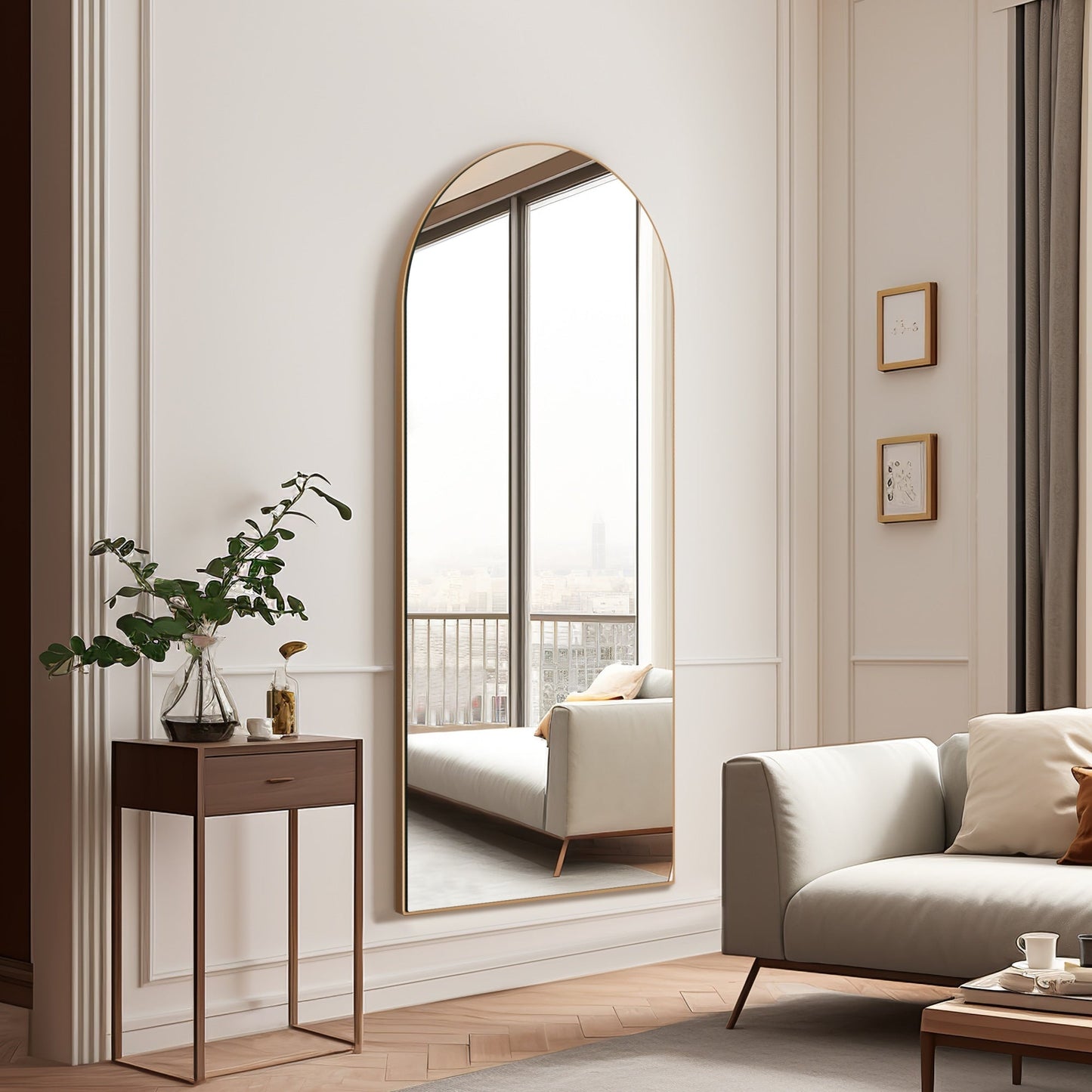Grand miroir moderne à encadrement incurvé