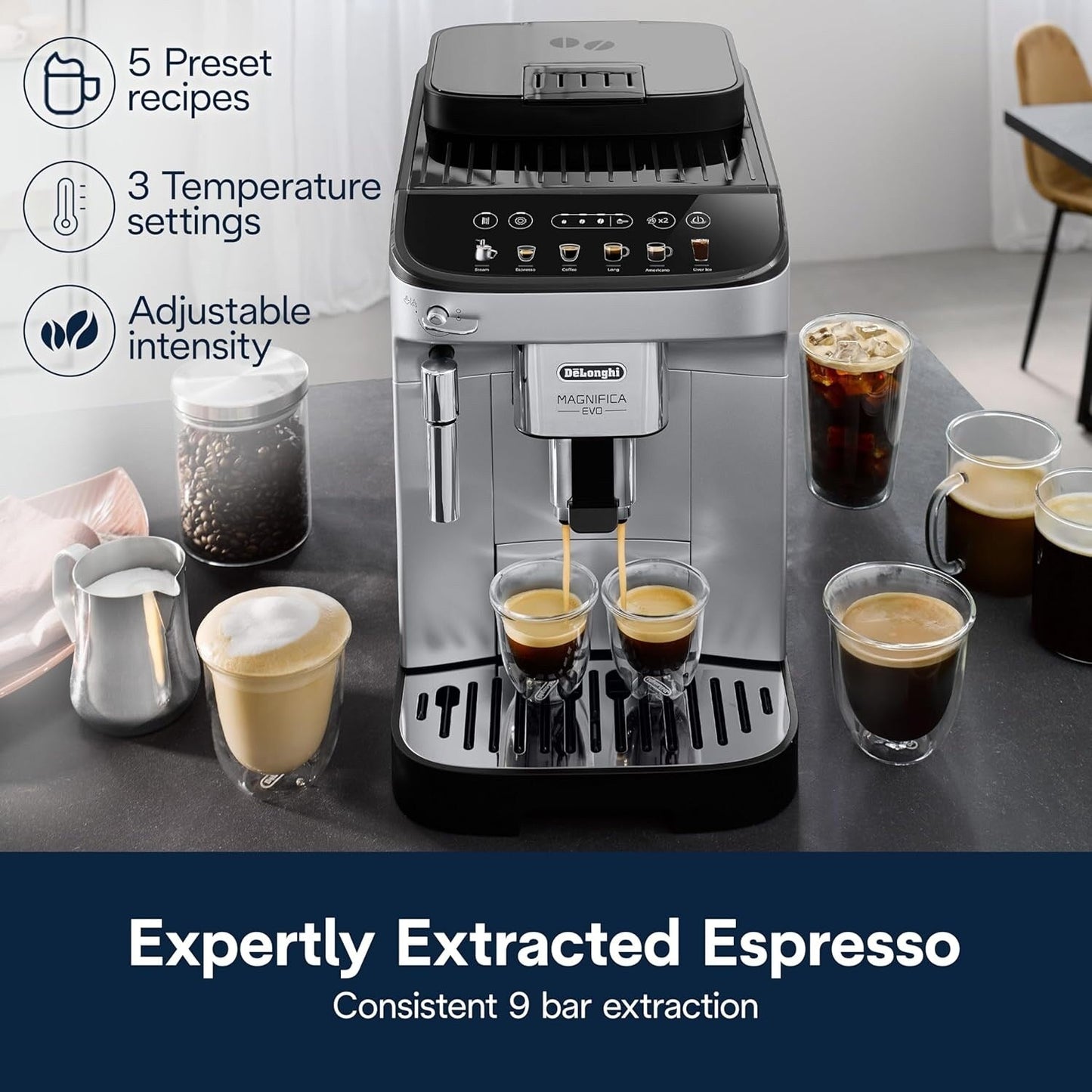 Machine à expresso automatique avec mousseur manuel, broyeur intégré, ECAM29043SB