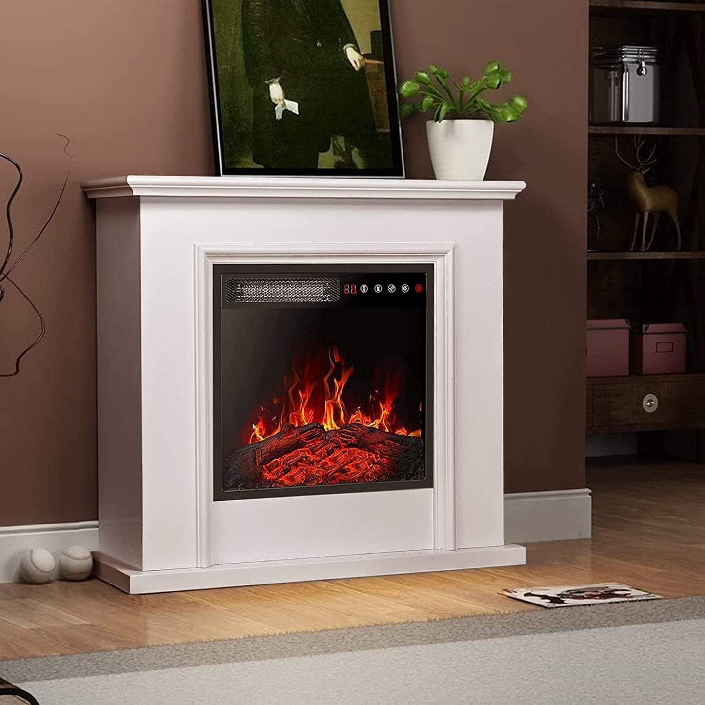 BOSSIN Cheminée électrique 43 pouces avec manteau, insert de cheminée électrique 23 pouces, meuble TV indépendant avec foyer en bois