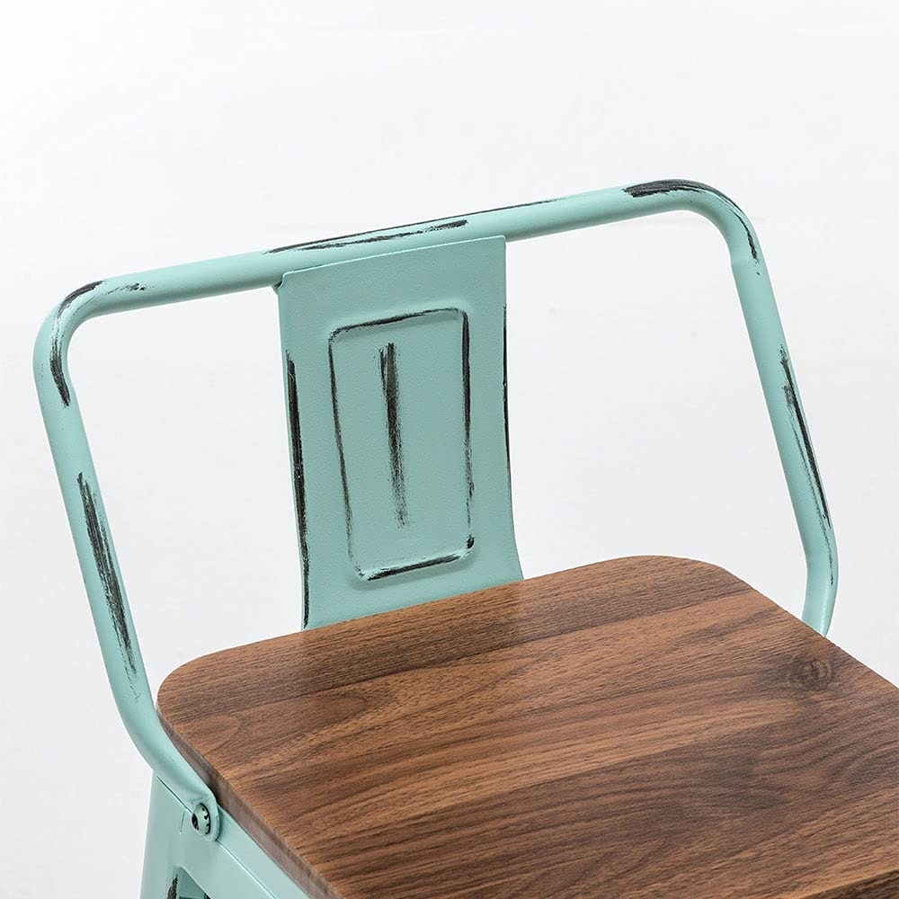 Tabourets de bar avec dossier, lot de 4, tabourets de bar industriels en métal avec assises en bois