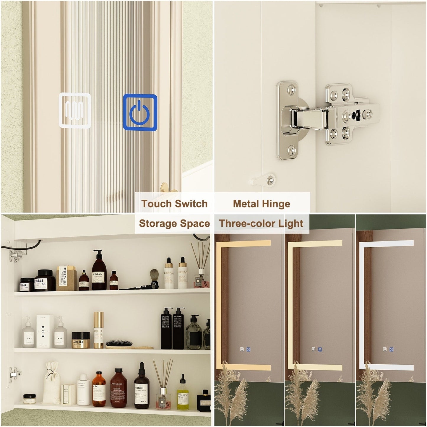 Armoire à pharmacie de salle de bain avec miroir LED anti-buée 6000K, armoire murale blanche.