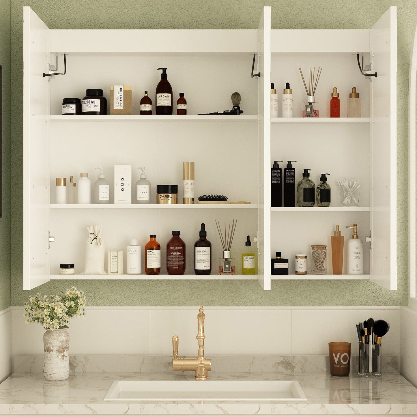 Armoire à pharmacie de salle de bain avec miroir LED anti-buée 6000K, armoire murale blanche.