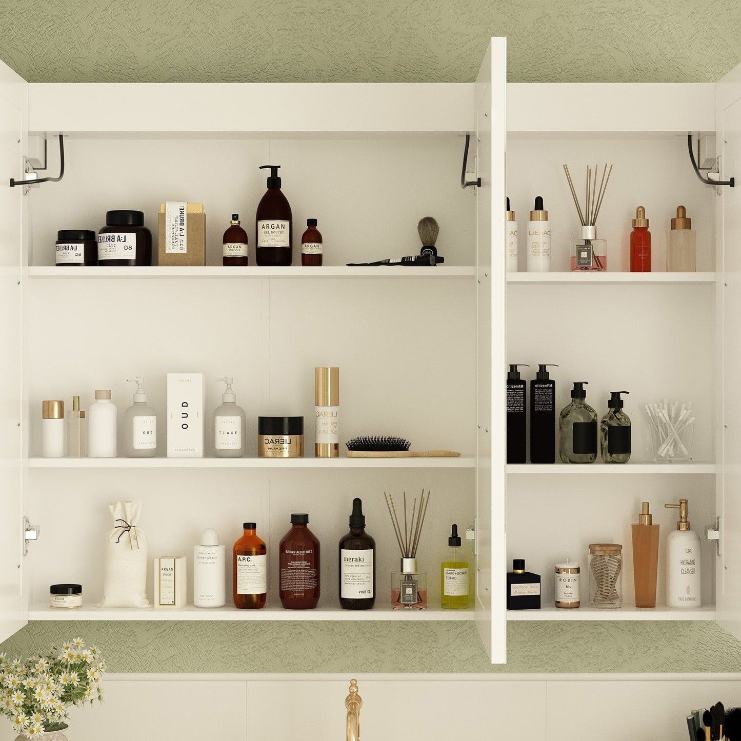Armoire à pharmacie de salle de bain avec miroir LED anti-buée 6000K, armoire murale blanche.