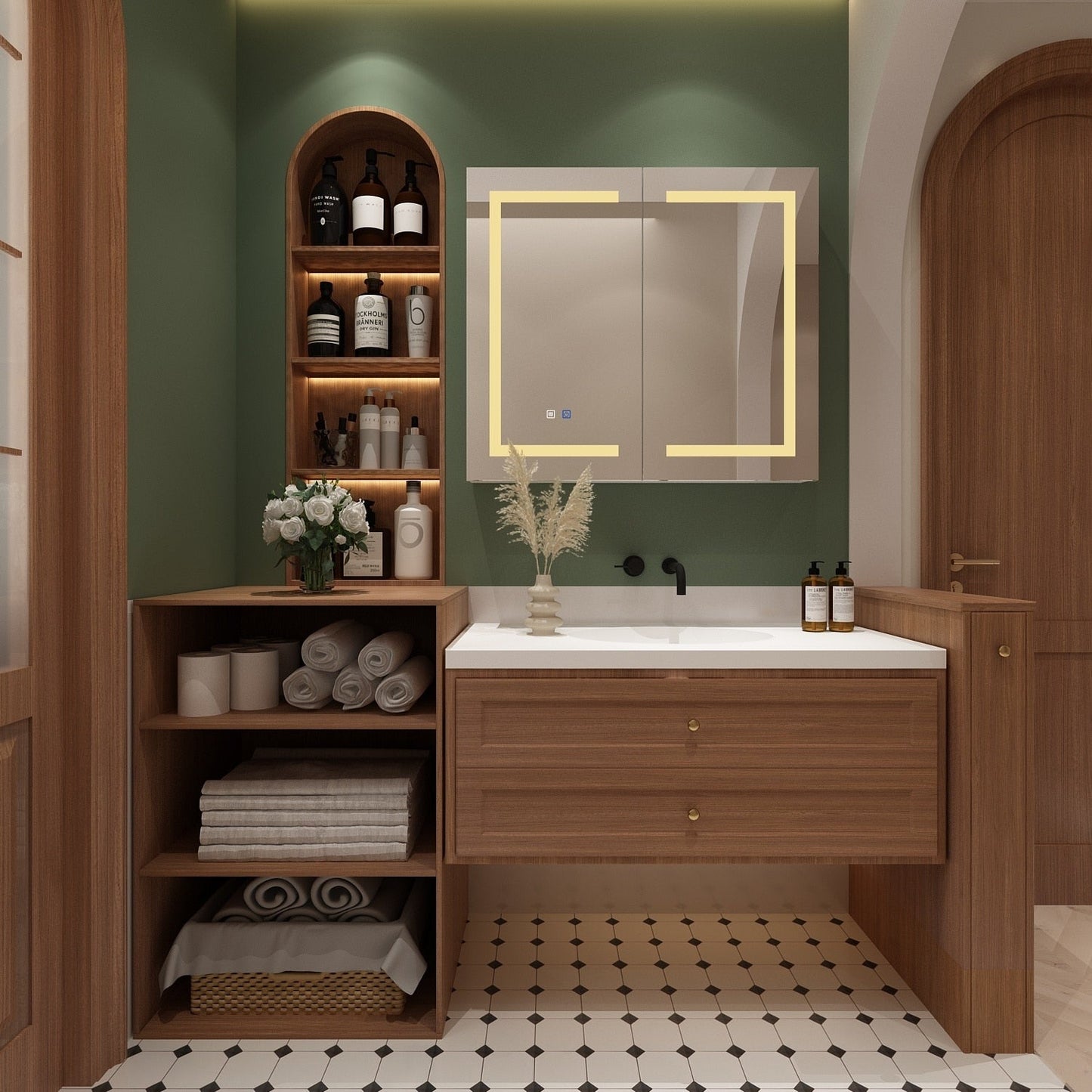 Armoire à pharmacie de salle de bain avec miroir LED anti-buée 6000K, armoire murale blanche.