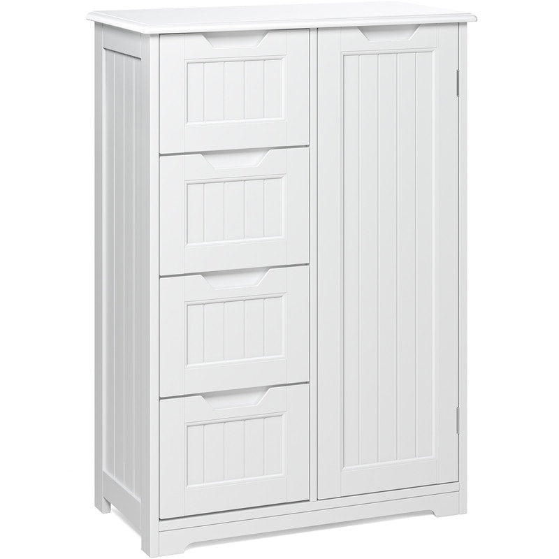 Meuble de rangement pour salle de bain, meuble de rangement au sol avec 4 tiroirs et étagère réglable