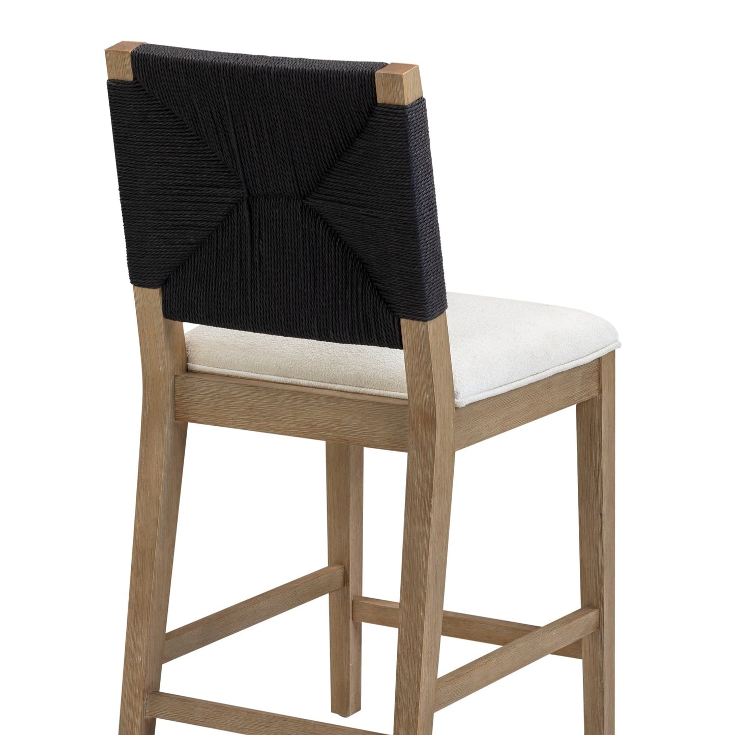 Tabouret de bar Beacon Bohemian Boucle, chaise de comptoir rembourrée avec cadre en bois massif et dossier en jonc tressé.
