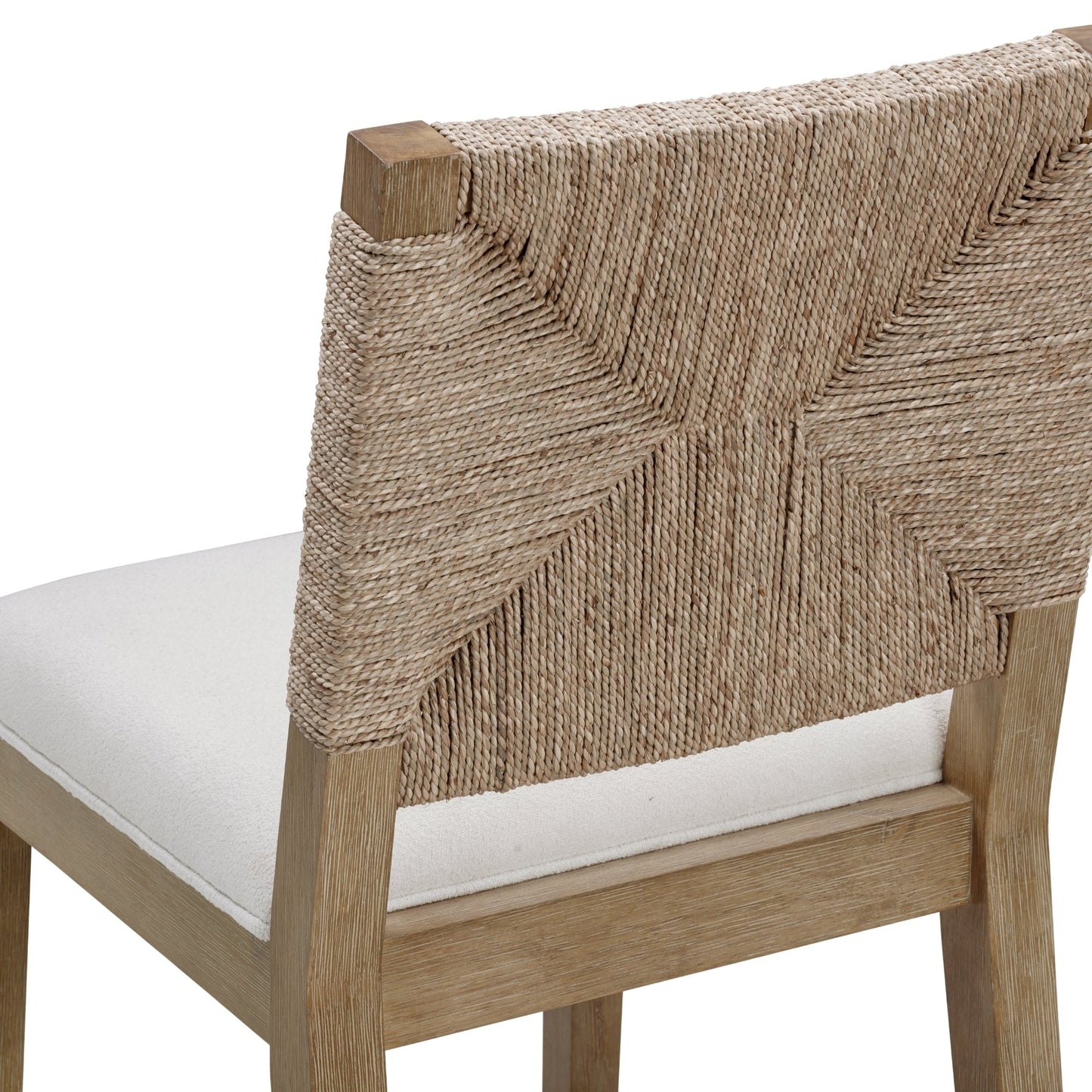 Tabouret de bar Beacon Bohemian Boucle, chaise de comptoir rembourrée avec cadre en bois massif et dossier en jonc tressé.