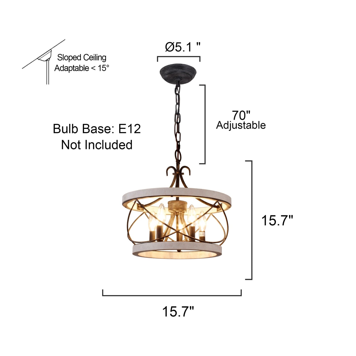 Bella Depot Lustre en bois rustique à 5 lumières, éclairage à intensité variable, luminaire suspendu de style farmhouse réglable de 15,7 pouces pour îlot de cuisine