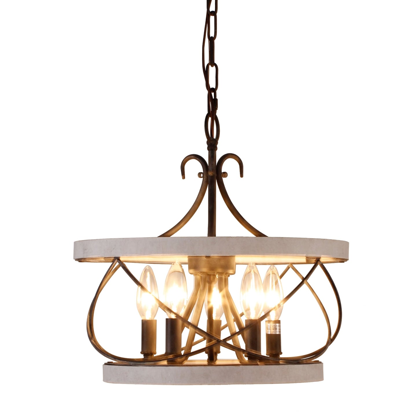 Bella Depot Lustre en bois rustique à 5 lumières, éclairage à intensité variable, luminaire suspendu de style farmhouse réglable de 15,7 pouces pour îlot de cuisine
