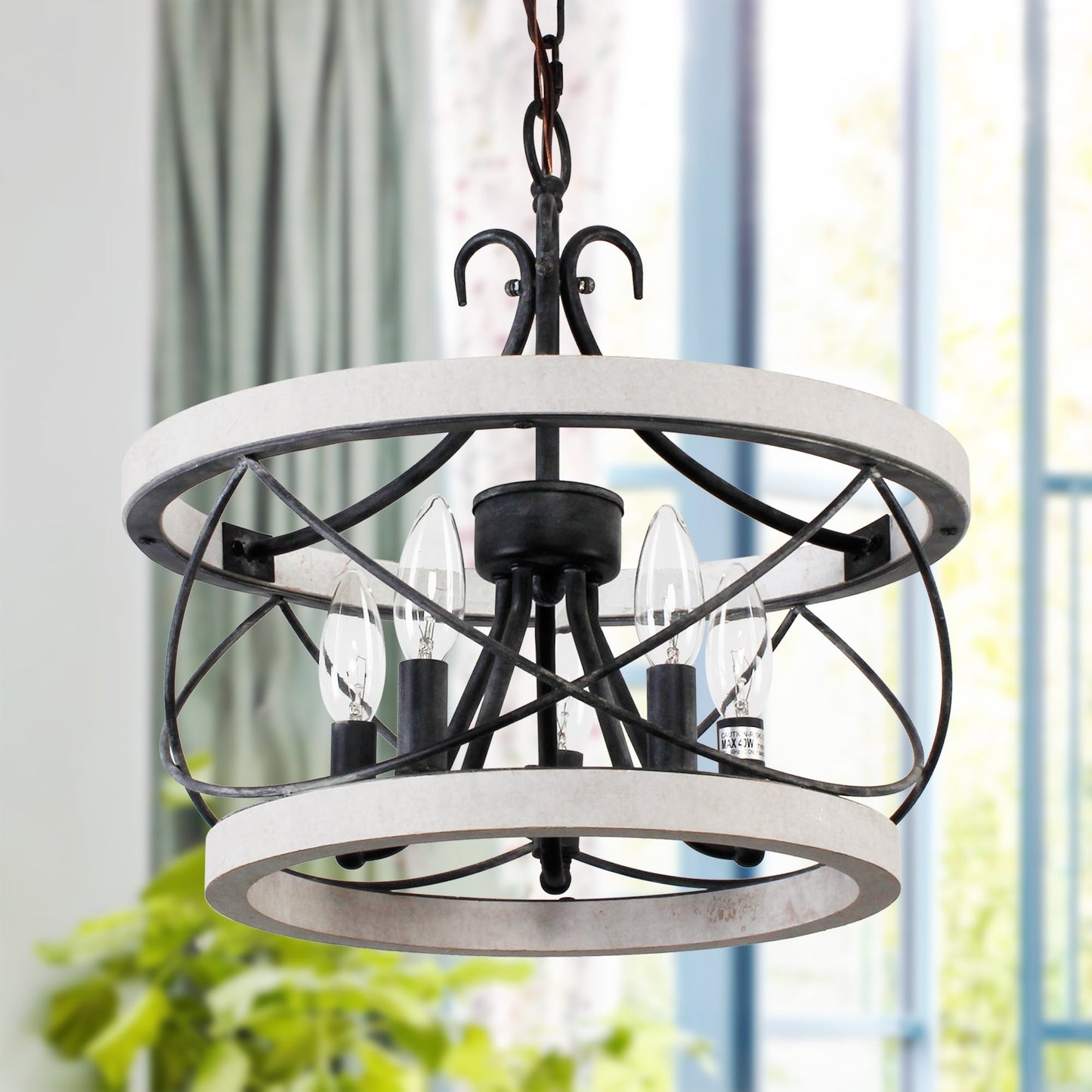 Bella Depot Lustre en bois rustique à 5 lumières, éclairage à intensité variable, luminaire suspendu de style farmhouse réglable de 15,7 pouces pour îlot de cuisine