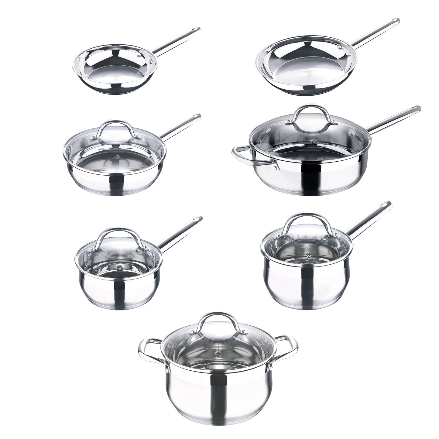 Ensemble de 12 pièces en acier inoxydable Bergner, compatible avec le lave-vaisselle et l'induction.