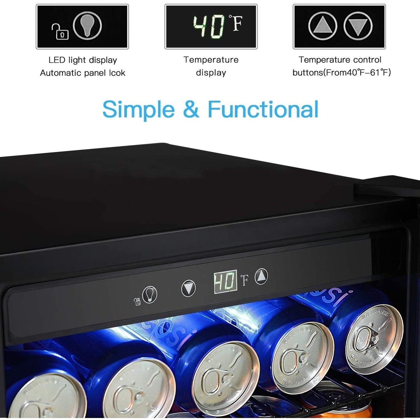 Cave à vin de 4,4 pi3 avec lumières LED et boutons tactiles, étagères amovibles, moins de 38 dB