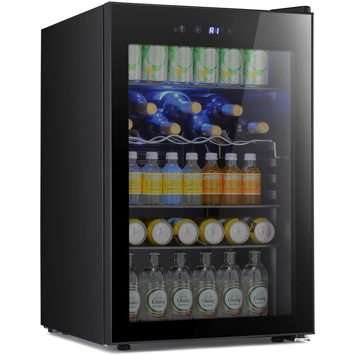 Cave à vin de 4,4 pi3 avec lumières LED et boutons tactiles, étagères amovibles, moins de 38 dB
