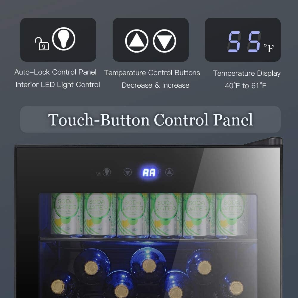 Cave à vin de 4,4 pi3 avec lumières LED et boutons tactiles, étagères amovibles, moins de 38 dB
