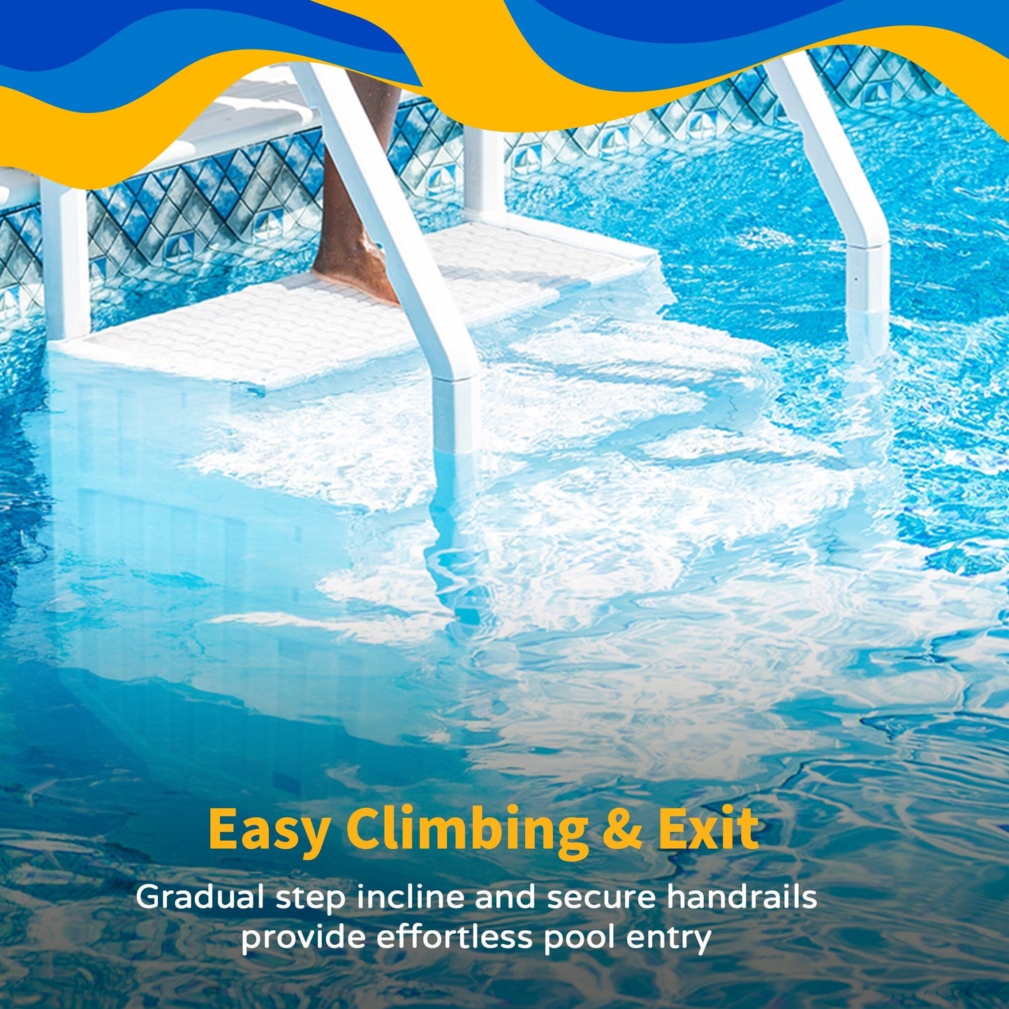Escalier de piscine Blue Wave Easy Step avec échelle extérieure pour piscines hors sol - 82,5 cm L x 142,2 cm P x 205,7 cm H