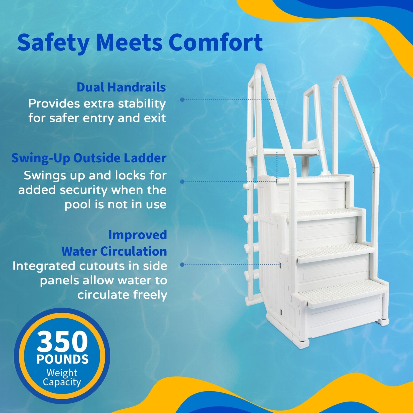 Escalier de piscine Blue Wave Easy Step avec échelle extérieure pour piscines hors sol - 82,5 cm L x 142,2 cm P x 205,7 cm H