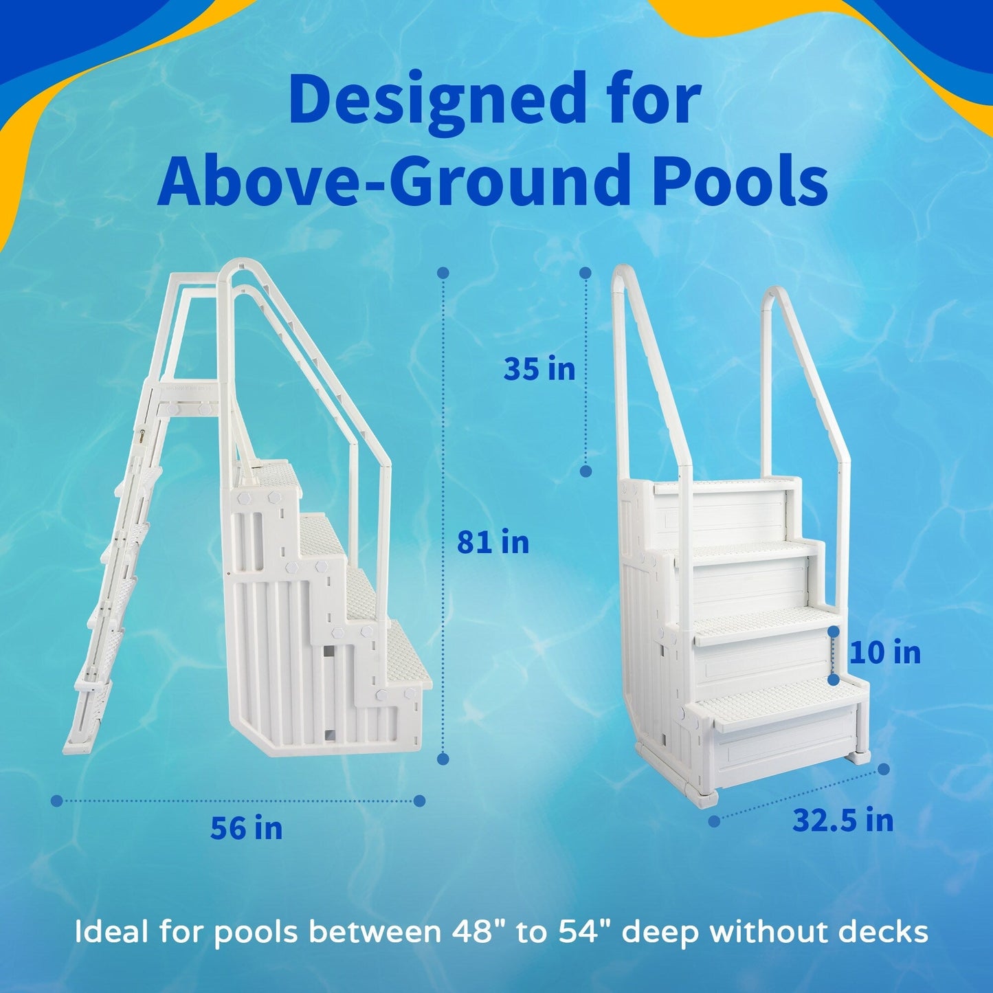 Escalier de piscine Blue Wave Easy Step avec échelle extérieure pour piscines hors sol - 82,5 cm L x 142,2 cm P x 205,7 cm H