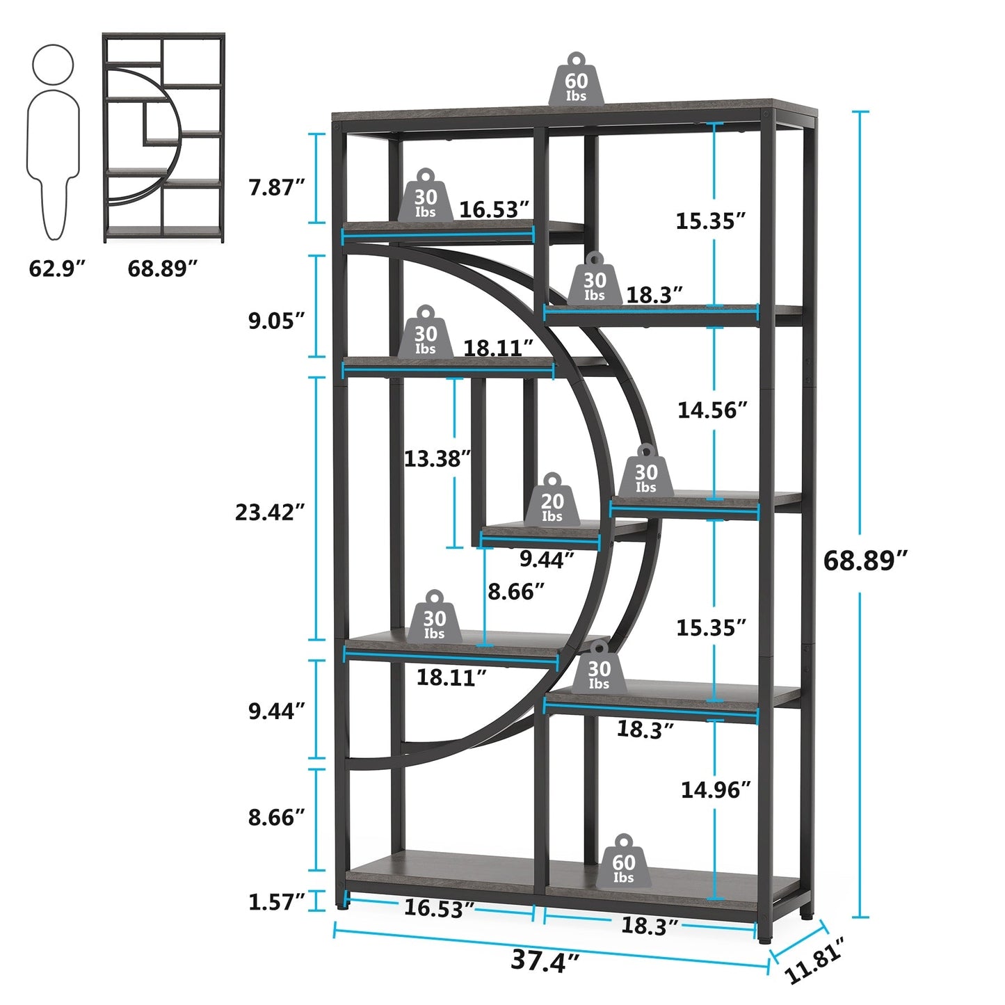 Étagère à livres 5 niveaux, style industriel, pour chambre à coucher, salon, bureau à domicile