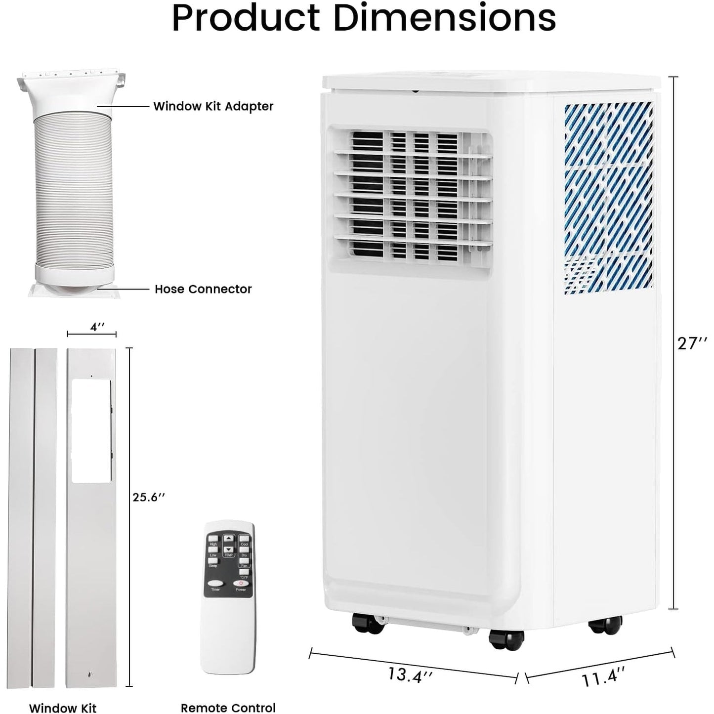 Bossin 8000 BTU (ASHRAE), 5000 BTU (SACC) Climatiseur portable 3-en-1 avec télécommande, climatiseur silencieux pour chambre - 880v