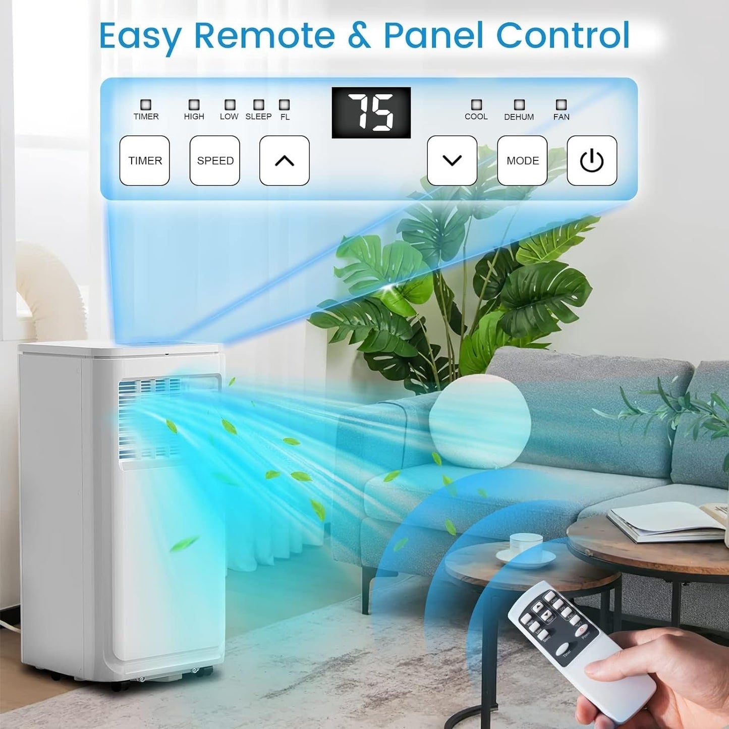 Bossin 8000 BTU (ASHRAE), 5000 BTU (SACC) Climatiseur portable 3-en-1 avec télécommande, climatiseur silencieux pour chambre - 880v