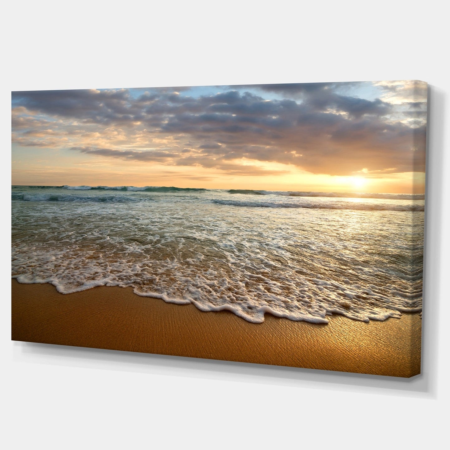 Coucher de soleil nuageux lumineux sur un océan calme - Tableau contemporain de paysage marin sur toile