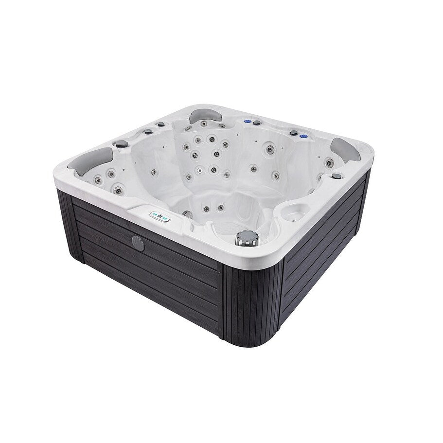 Spa gonflable Buenospa Jersey 6 places, 46 jets, blanc glace, gris, avec ozoniseur et lumières LED.
