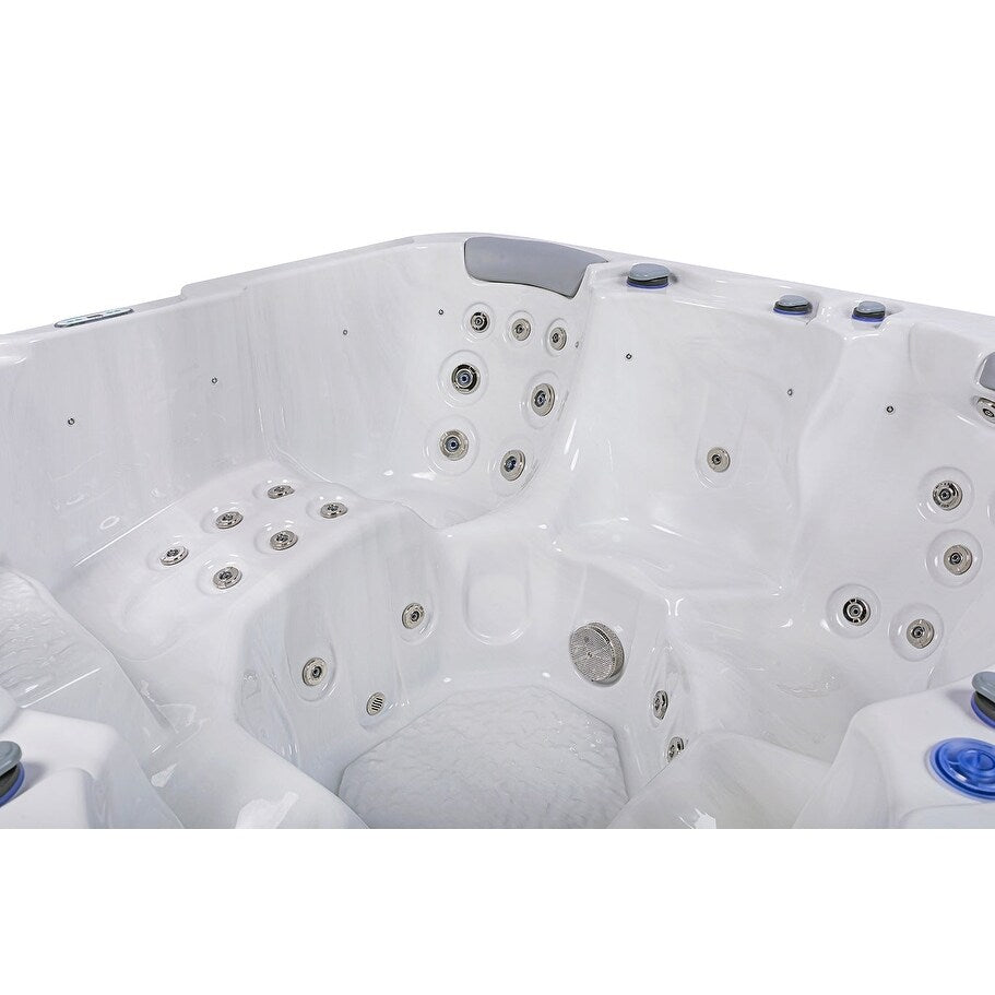 Spa gonflable Buenospa Jersey 6 places, 46 jets, blanc glace, gris, avec ozoniseur et lumières LED.