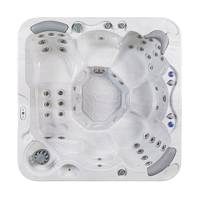 Spa gonflable Buenospa Jersey 6 places, 46 jets, blanc glace, gris, avec ozoniseur et lumières LED.