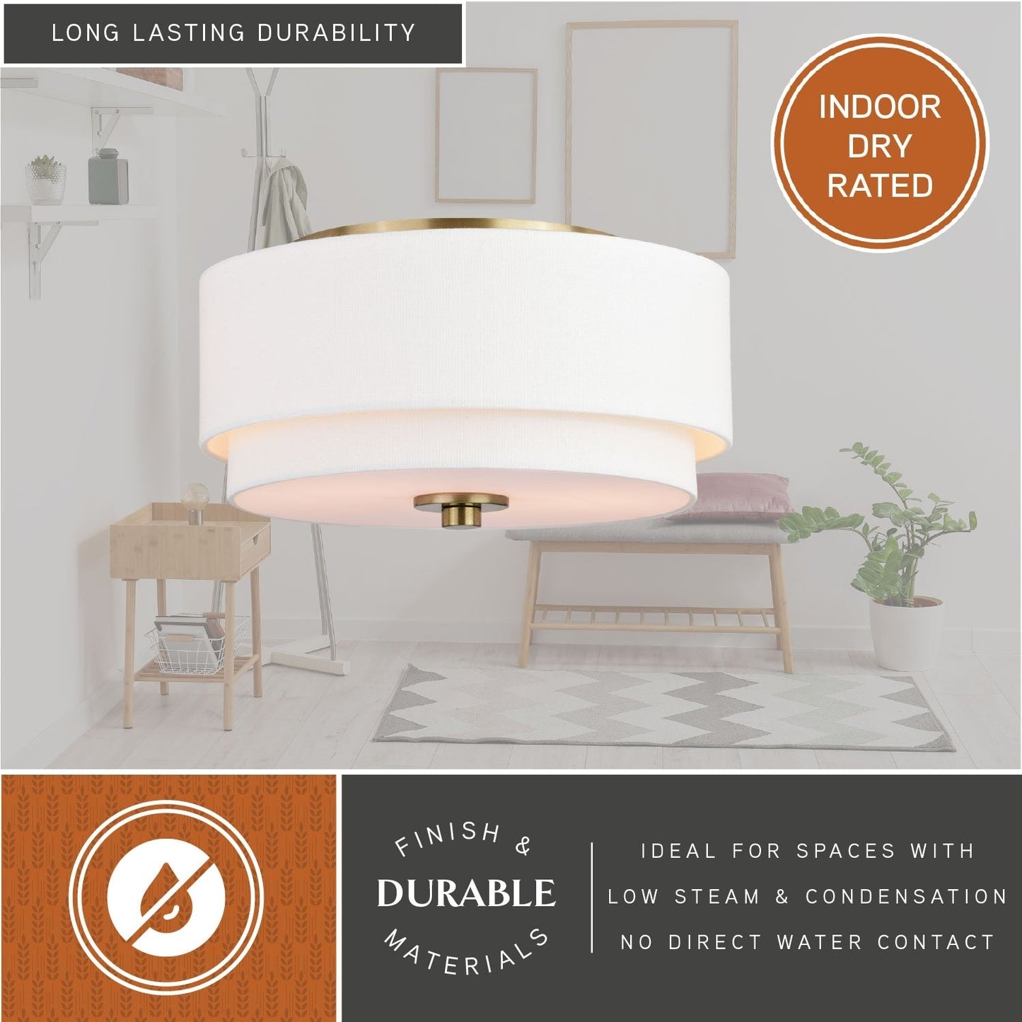 Luminaire de plafond à abat-jour en lin blanc, style moderne du milieu du siècle, de Burnaby