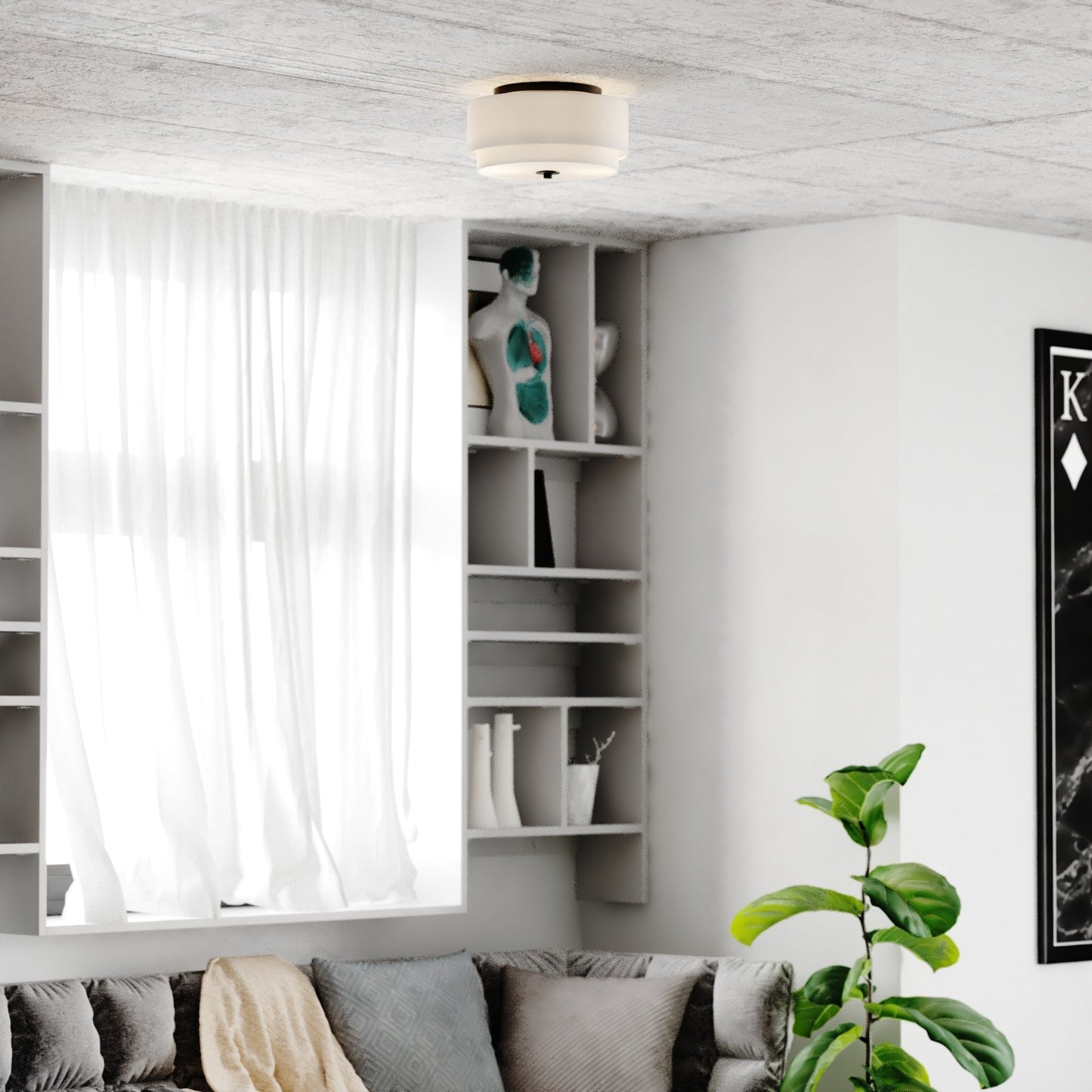 Luminaire de plafond à abat-jour en lin blanc, style moderne du milieu du siècle, de Burnaby