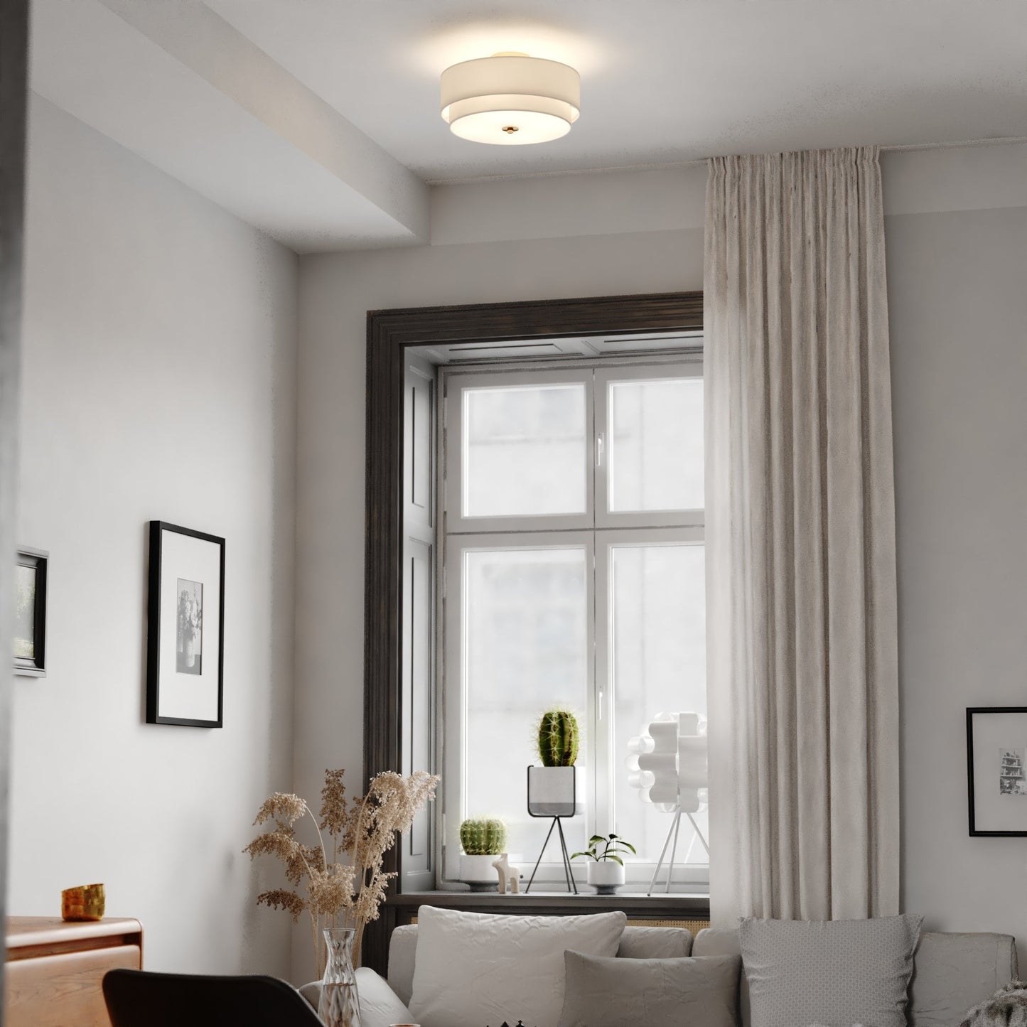 Luminaire de plafond à abat-jour en lin blanc, style moderne du milieu du siècle, de Burnaby