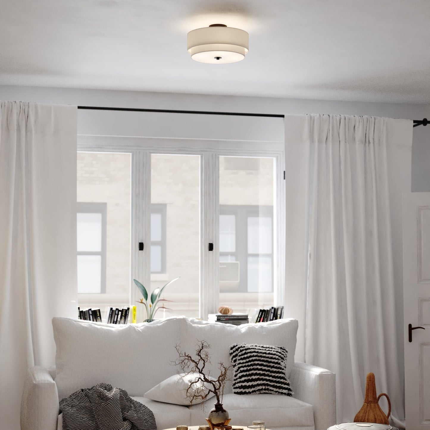 Luminaire de plafond à abat-jour en lin blanc, style moderne du milieu du siècle, de Burnaby