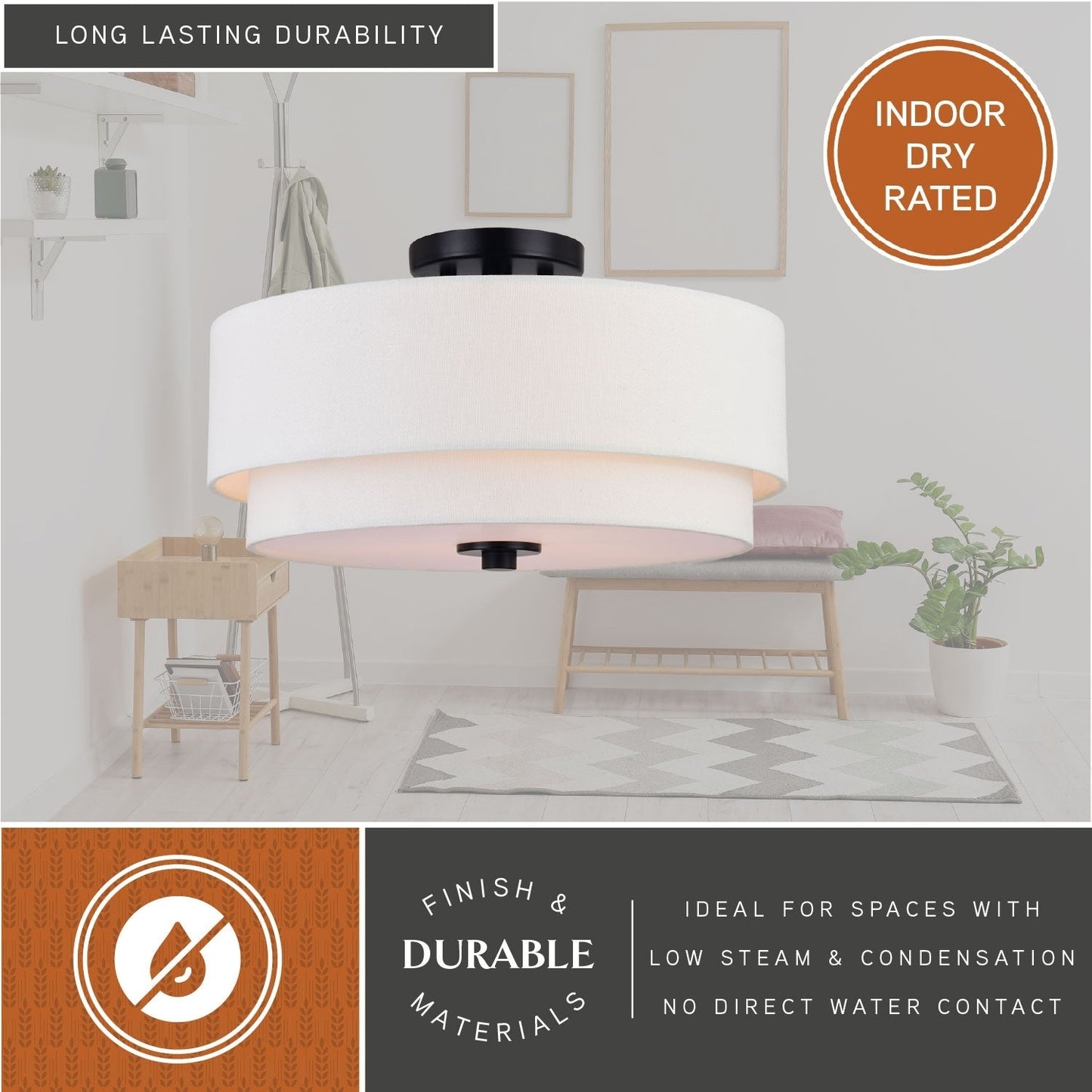Luminaire de plafond à abat-jour en lin blanc, style moderne du milieu du siècle, de Burnaby