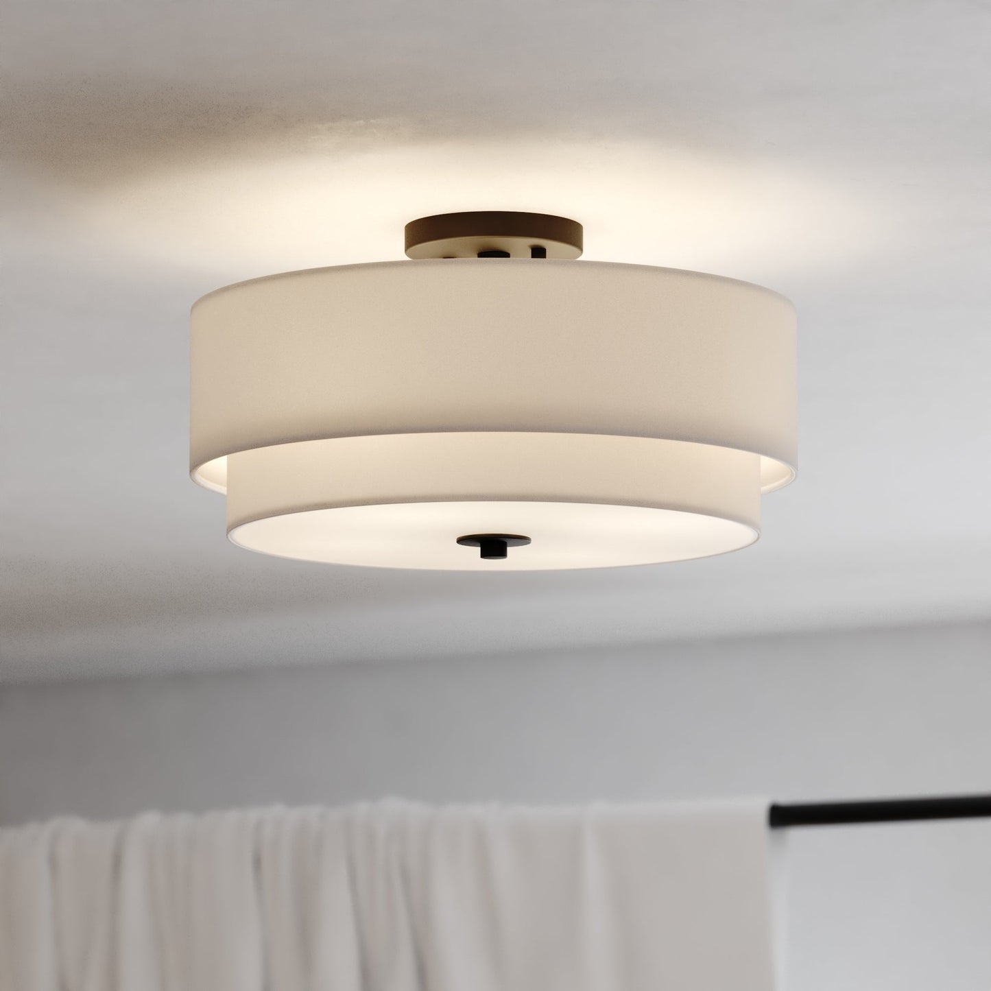 Luminaire de plafond à abat-jour en lin blanc, style moderne du milieu du siècle, de Burnaby