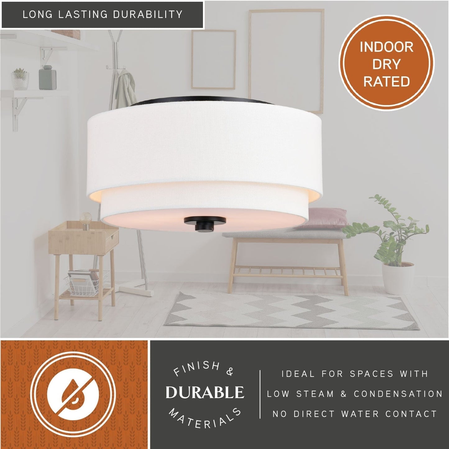 Luminaire de plafond à abat-jour en lin blanc, style moderne du milieu du siècle, de Burnaby