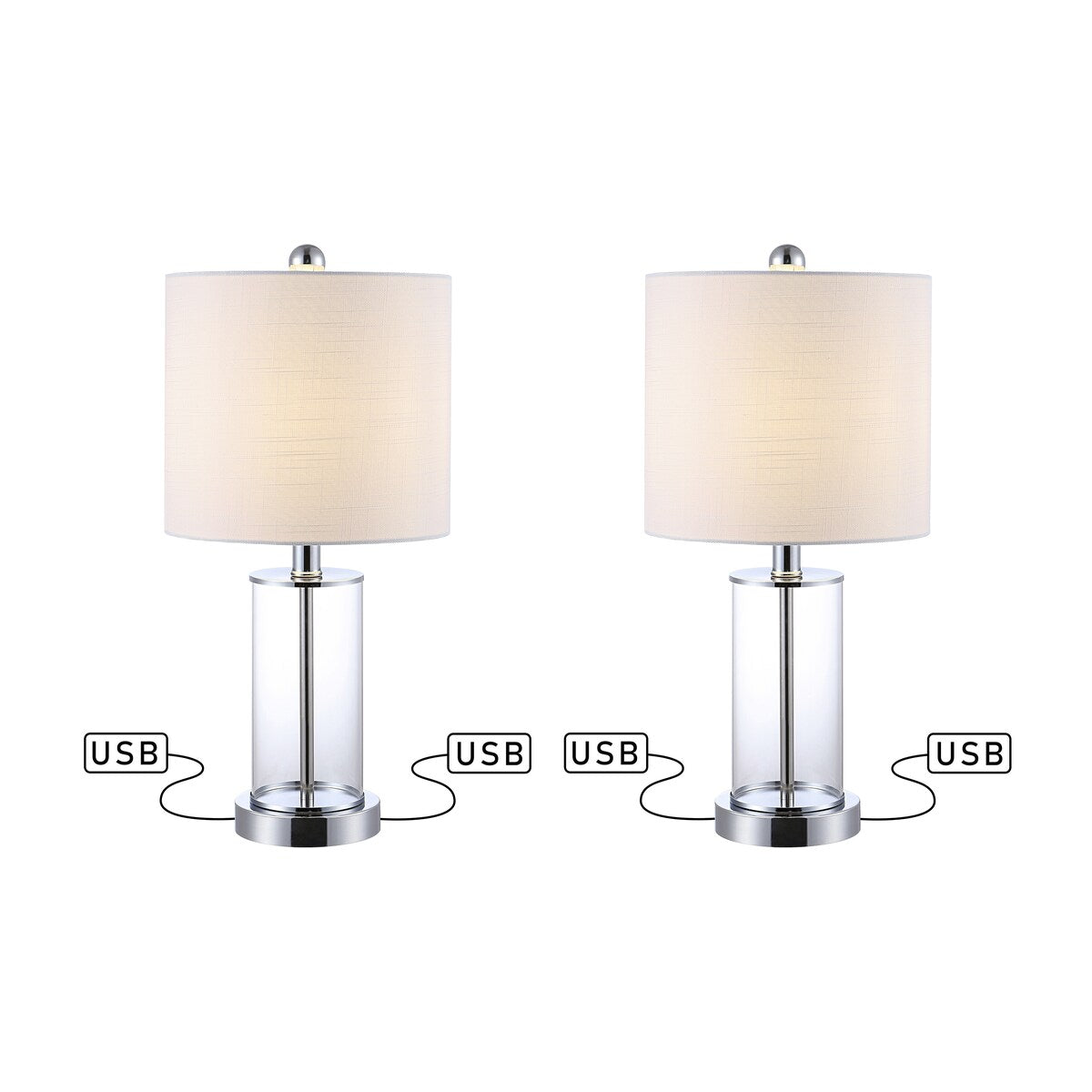 Lampe de table LED Cabell 21 en verre, moderne et contemporaine, avec port de charge USB, bronze vieilli (lot de 2) par JONATHAN Y