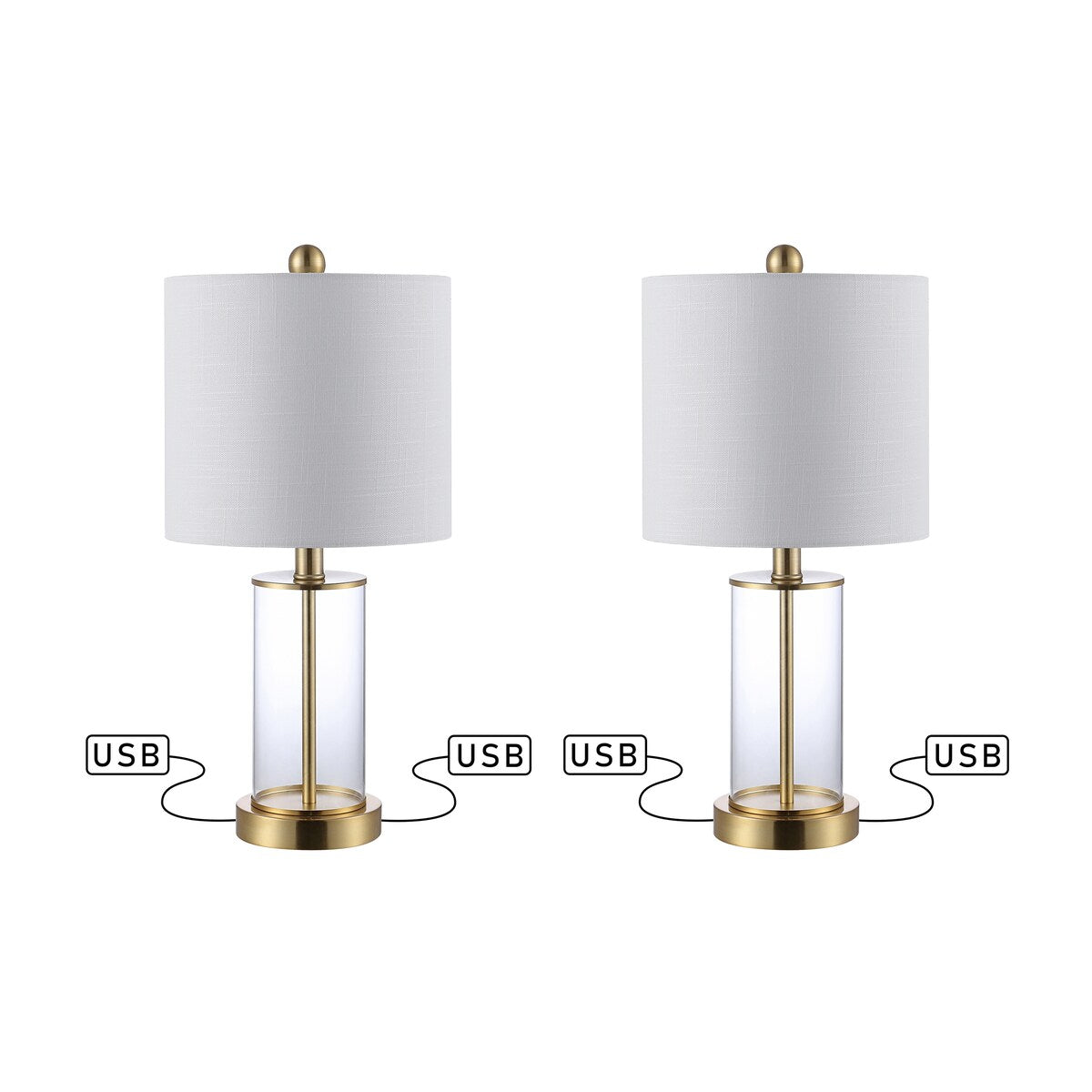 Lampe de table LED Cabell 21 en verre, moderne et contemporaine, avec port de charge USB, bronze vieilli (lot de 2) par JONATHAN Y