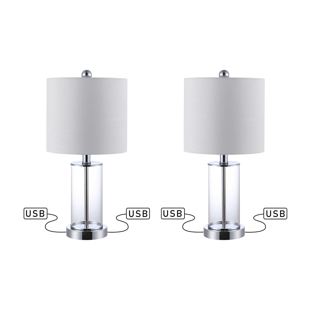 Lampe de table LED Cabell 21 en verre, moderne et contemporaine, avec port de charge USB, bronze vieilli (lot de 2) par JONATHAN Y