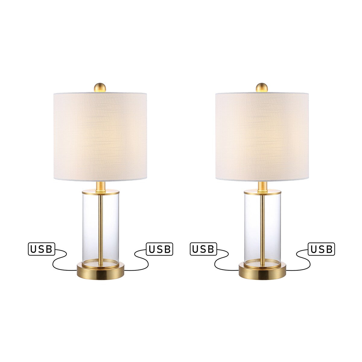 Lampe de table LED Cabell 21 en verre, moderne et contemporaine, avec port de charge USB, bronze vieilli (lot de 2) par JONATHAN Y