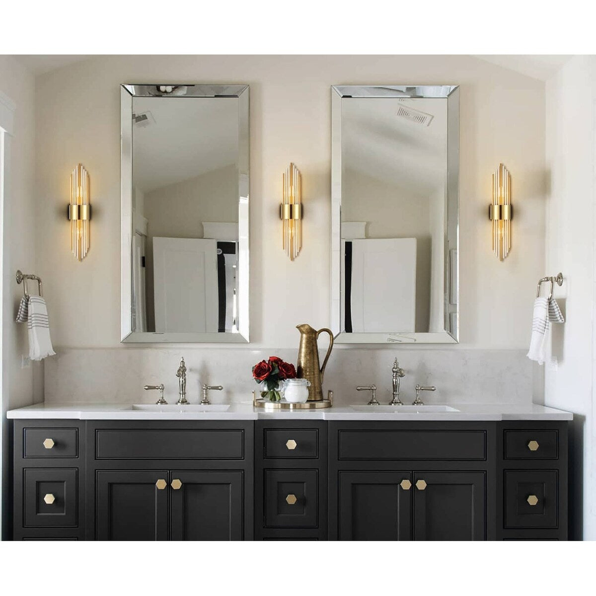 Applique murale moderne en métal Cabrera avec de magnifiques tiges en verre cristal transparent pour salle de bain, lot de 2
