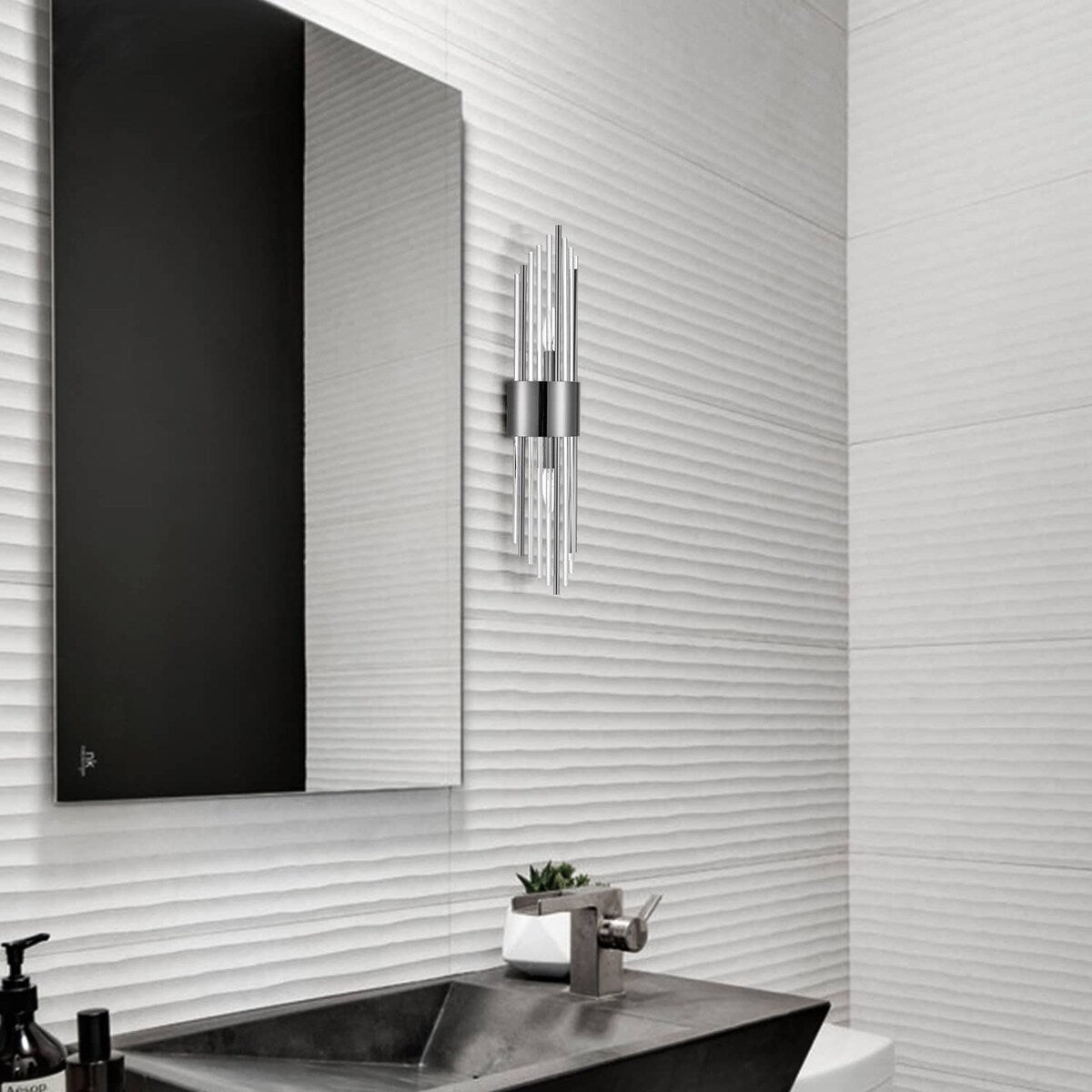 Applique murale moderne en métal Cabrera avec de magnifiques tiges en verre cristal transparent pour salle de bain, lot de 2