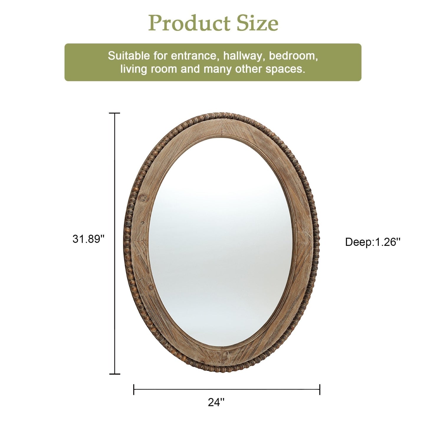 Miroir mural ovale Cameo avec cadre en bois, 81 cm (32 pouces), miroir mural de salle de bain - 81,03 H x 61,0 W x 3,2 D (cm)