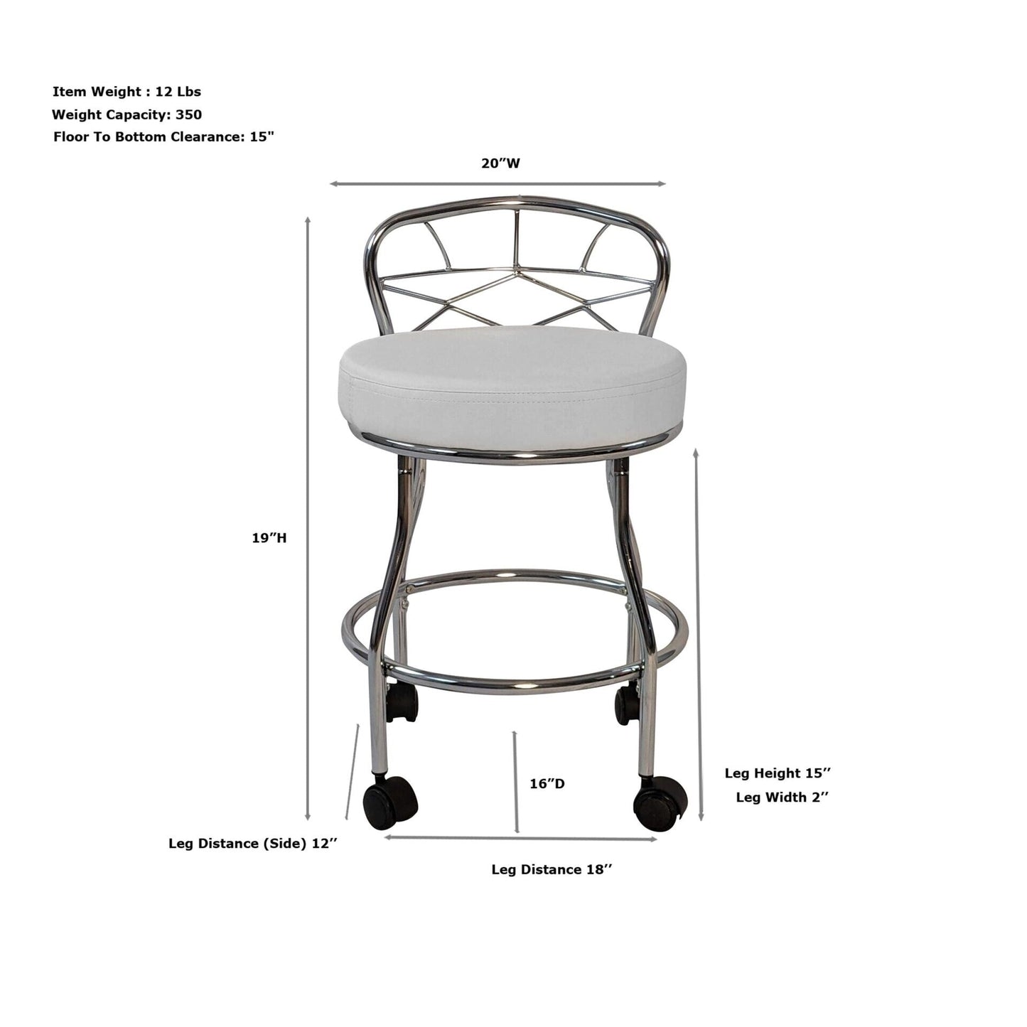 Tabouret de coiffeuse Diana à dossier en X de Carolina Living avec roulettes