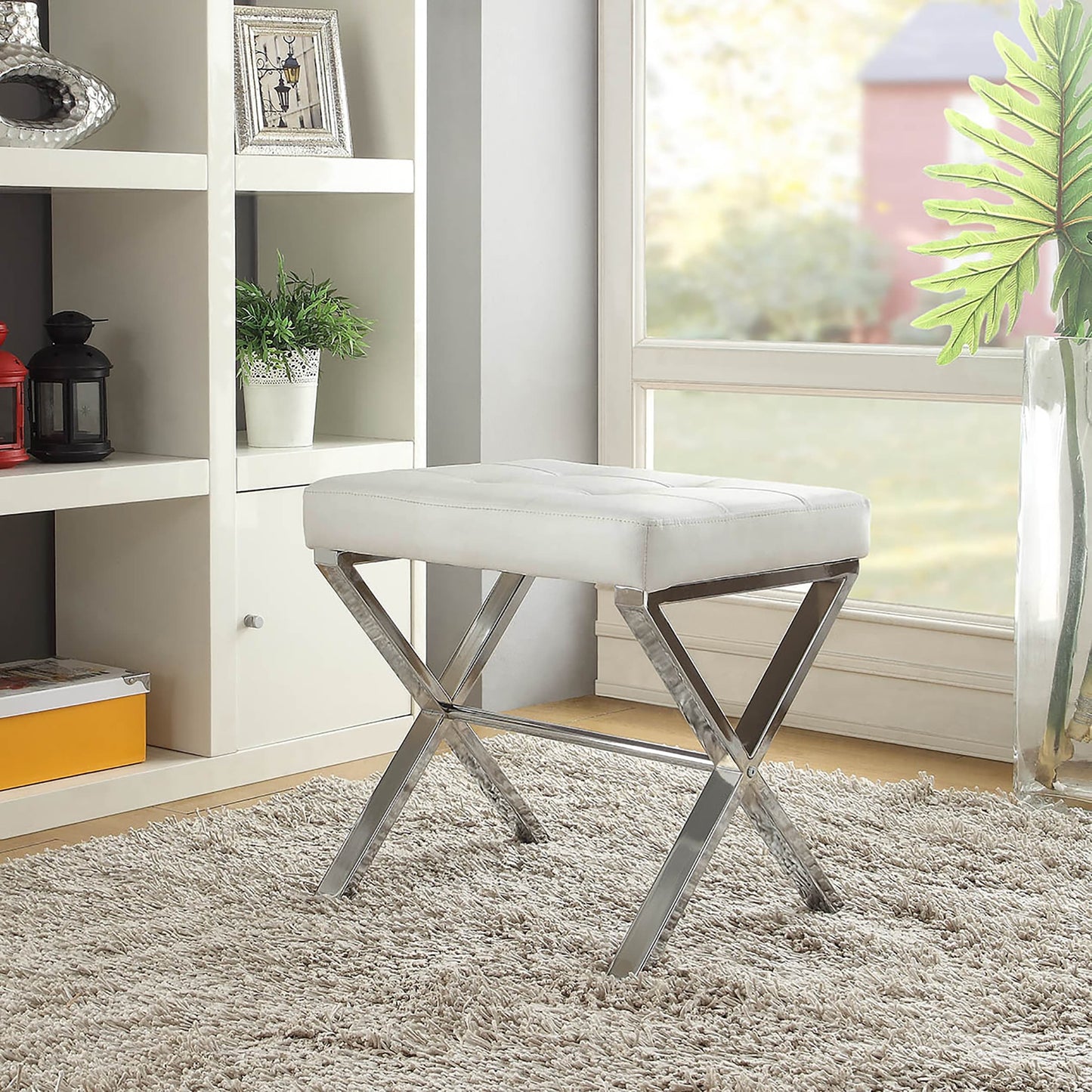 Tabouret de coiffeuse Elisabetta de Carolina Living - Blanc/Chrome