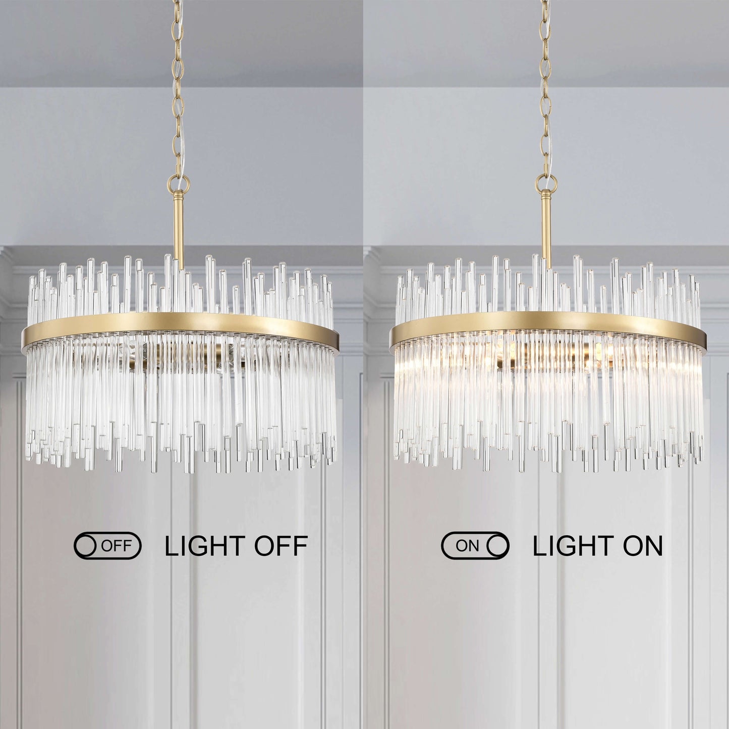 Chandélébre Casandra à 5 lumières en bronze brillant avec barres en verre transparent - Bronze brillant